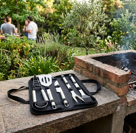 Accesorios parrilla asado chileno Fiestas Patrias set utensilios acero inox