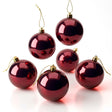 Set 6 esferas navideñas color vino brillante con capuchón dorado vista frontal