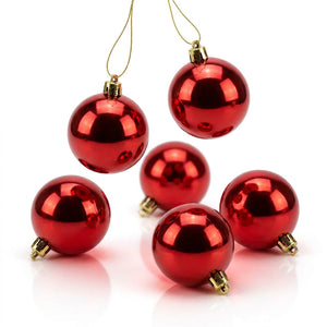Set 6 esferas navideñas rojas brillantes 8cm fondo blanco vista frontal
