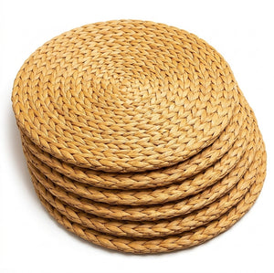 Set 6 individuales rattan natural redondos 30cm vista frontal fondo blanco