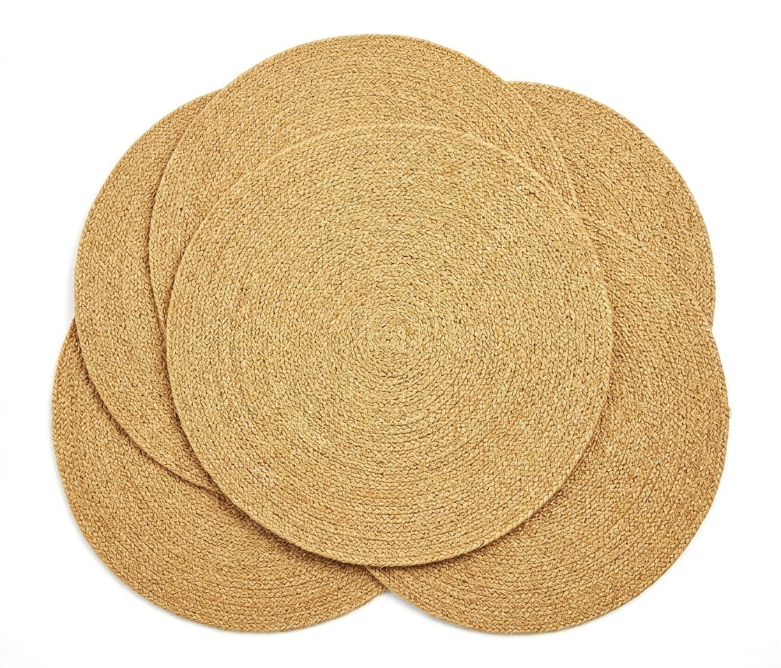 Set 6 individuales redondos rattan yute 35cm vista frontal fondo blanco