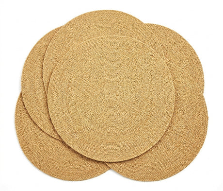 Set 6 individuales redondos rattan yute 35cm vista frontal fondo blanco