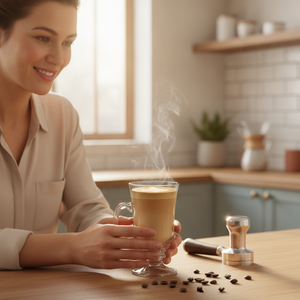 Taza capuchino vidrio con asa cocina chilena mañana lifestyle