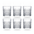 Set 6 vasos tallados whisky cristal 200mL vista frontal fondo blanco