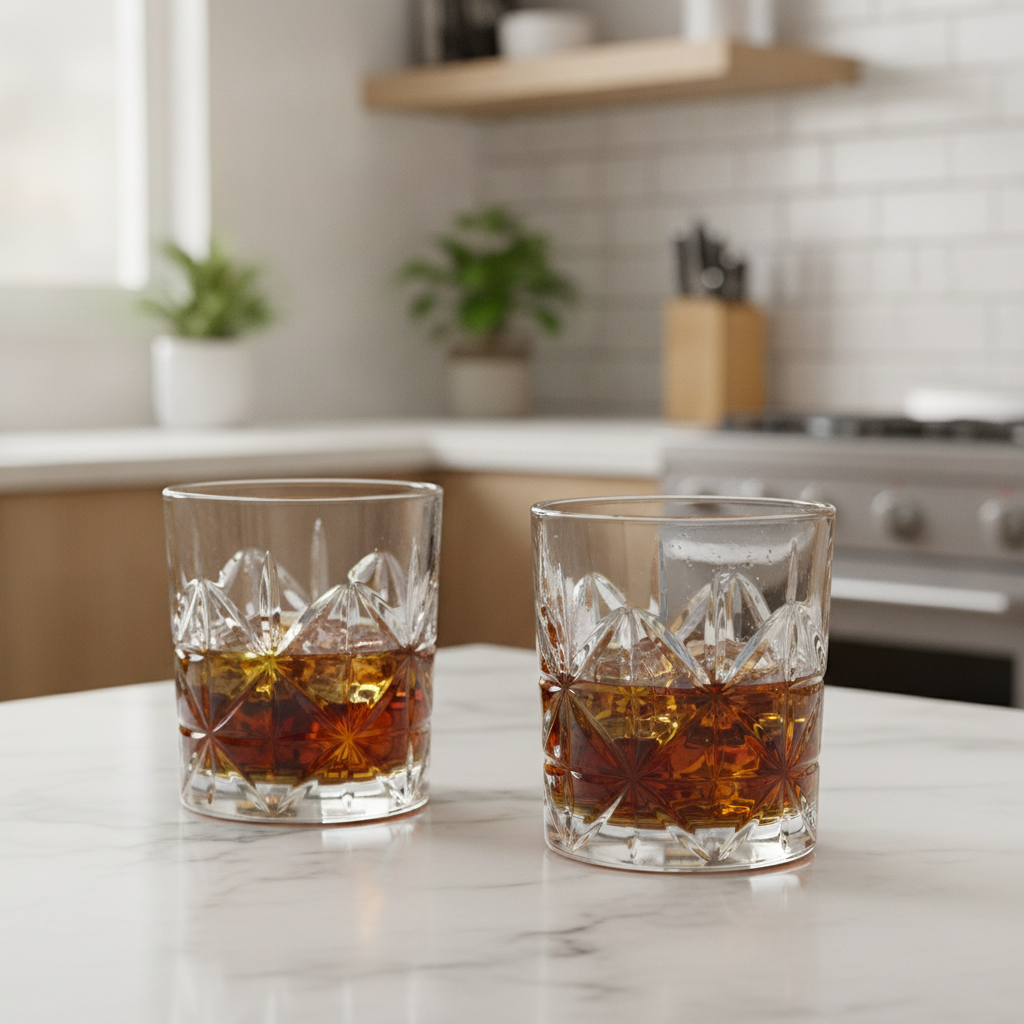 Set vasos whisky tallados cocina moderna hogar chileno con hielo
