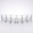 Set 6 vasos tallados whisky vidrio transparente relieve geometrico vista frontal