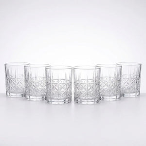 Set 6 vasos tallados whisky vidrio transparente relieve geometrico vista frontal
