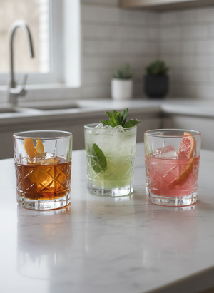 Brindis con vasos tallados whisky celebracion Fiestas Patrias Chile