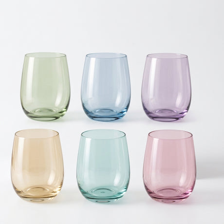 Set 6 vasos de vidrio color Cristar Toy 365ml vista frontal fondo blanco