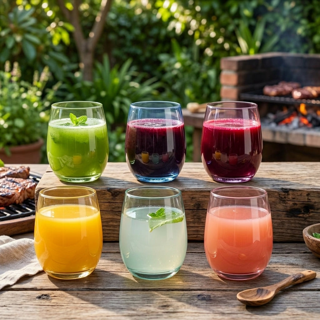 Set vasos vidrio colores cocina chilena moderna jugos y bebidas diarias