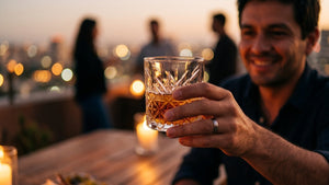 Vaso whisky Hausmann crystal tallado en mano celebración terraza nocturna