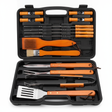 Set parrillero 18 piezas maleta rígida negra acero inox madera vista frontal abierta