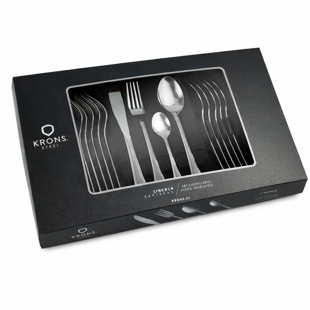 Set Cubiertos Acero Inoxidable 24 Piezas Lincon Apaisados | Disparo.cl