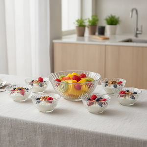 Juego ensaladera vidrio moderno cocina hogar chileno con frutas frescas