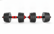 Set mancuernas ajustables 10kg barra armable discos negros y rojos vista frontal