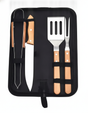 Set parrillero 4 piezas acero inoxidable mango madera con estuche negro vista superior