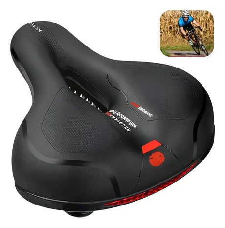 Sillín bicicleta antiprostático gel negro rojo luz LED reflectante vista frontal