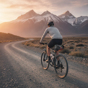 Ciclista ruta Andes sillín ergonómico gel bicicleta montaña amanecer
