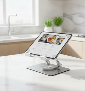 Alzador tablet aluminio escritorio home office chileno luz natural