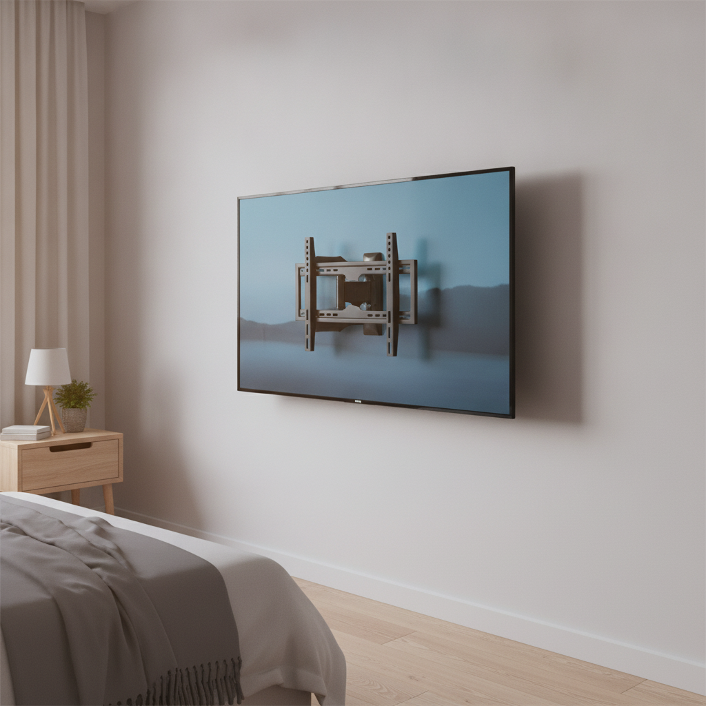 Soporte TV pared inclinado dormitorio chileno elimina reflejos ventana