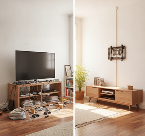 Soporte televisor pared fijo instalado en living chileno moderno
