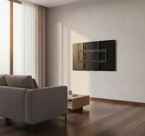 Soporte TV muro fijo instalado en living chileno moderno