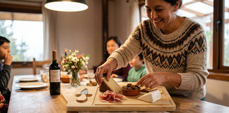 Tabla madera picoteo con quesos y embutidos asado chileno quincho