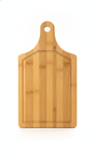 Tabla de bambú picoteo asado 33x18cm con asa vista frontal fondo blanco