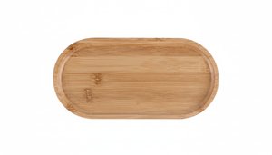 Tabla picoteo madera ovalada bambú 33x13cm vista frontal fondo blanco