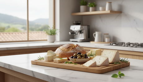 Tabla madera picoteo con quesos embutidos quincho asado chileno