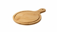 Tabla de picar redonda madera bambú con mango vista frontal fondo blanco
