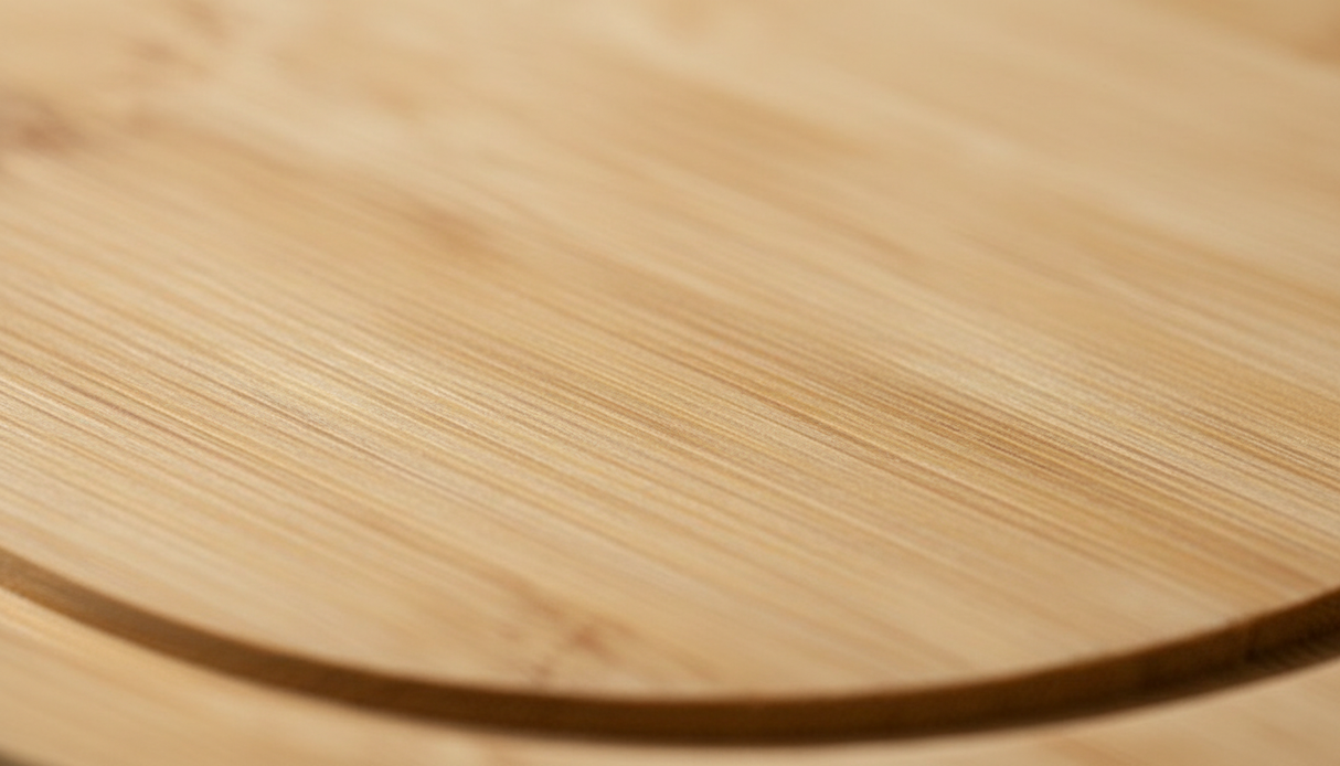 Tabla de pizza madera bambú con quesos en cocina hogar chileno