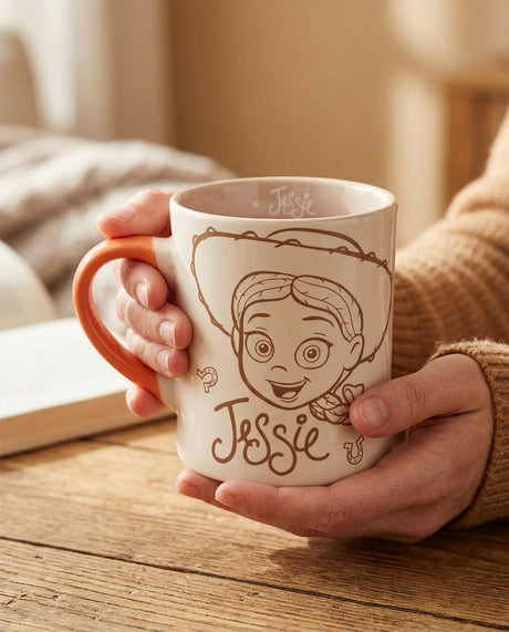 Mug Toy Story Jessie en desayuno chileno con marraqueta y jugo de naranja
