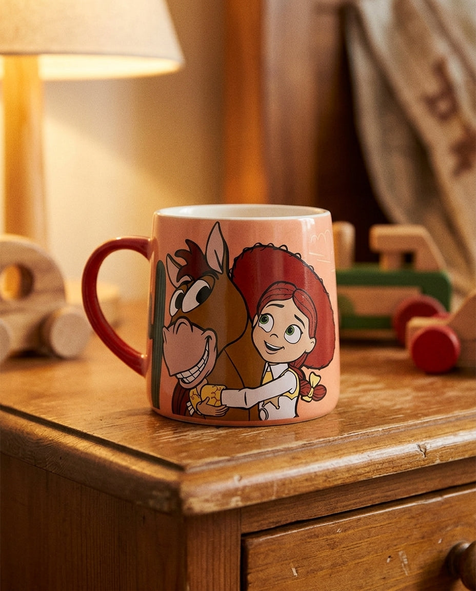Mujer chilena sosteniendo tazón cerámica Toy Story Jessie sala estar
