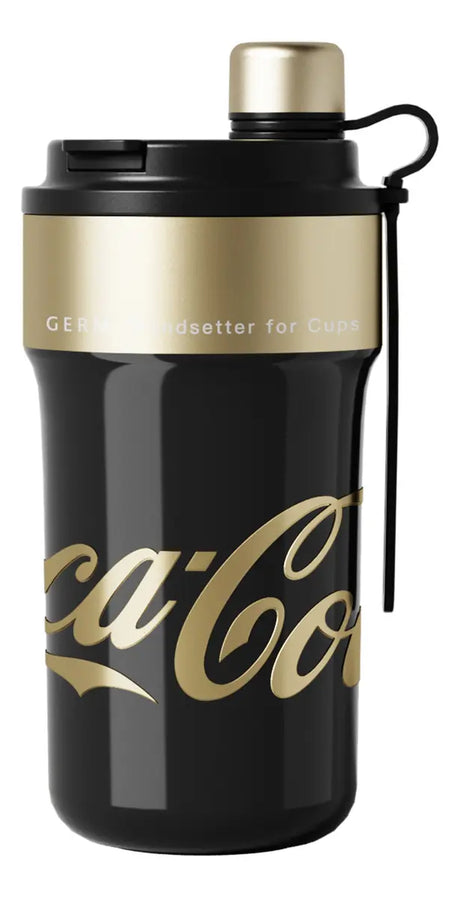 Termo Coca-Cola Germ Paipai 650ml negro dorado acero inoxidable vista frontal oficial