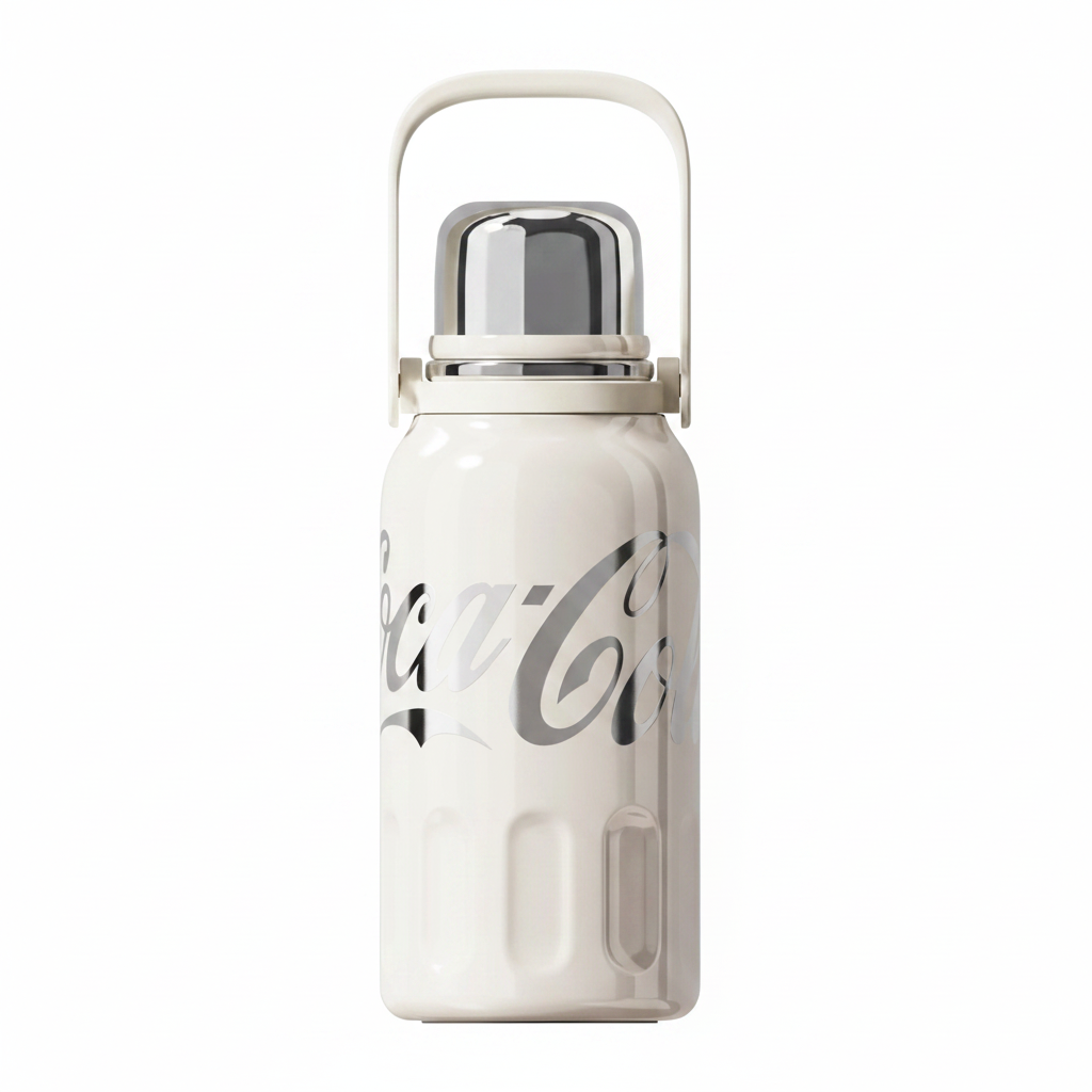 Termo Coca-Cola Germ 1200ml blanco plateado tapa domo vista frontal oficial