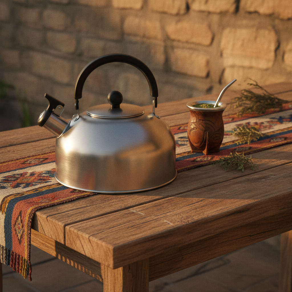 Tetera para te infusion patio quincho chileno ambiente rustico exterior