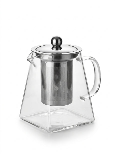 Tetera infusor vidrio 750ml con tapa acero inoxidable vista frontal fondo blanco