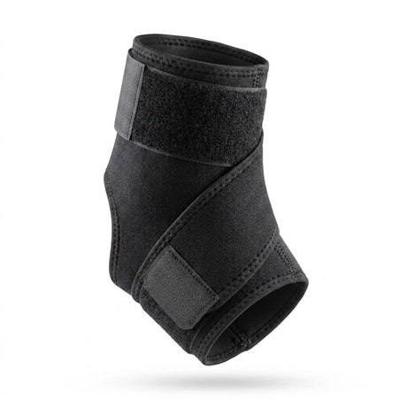 Tobillera compresión DeRoyal negra con velcro soporte tobillo vista frontal fondo blanco