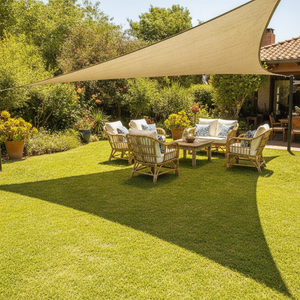Toldo vela beige 3.5m sombra jardín exterior sillas rattan verano