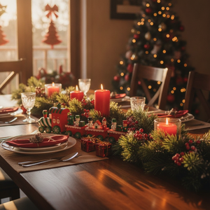 Tren navideño centrepiece mesa comedor decoracion navidad hogar chileno