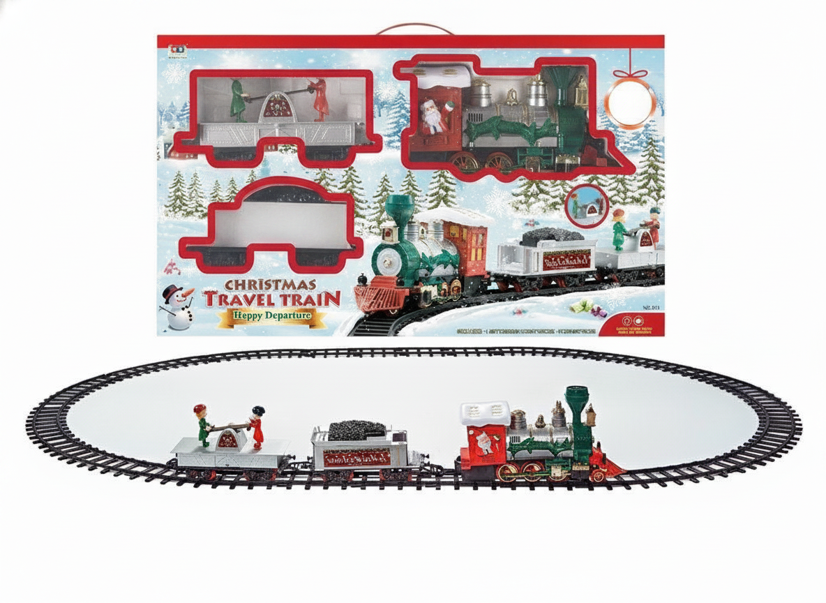Tren navideño eléctrico 23 piezas verde rojo locomotora Santa Claus vista frontal