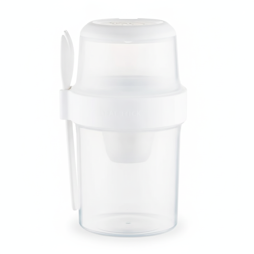 Vaso ensalada portatil hermetico doble capa 1070ml vista frontal blanco