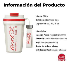 Botella térmica Coca-Cola GERM cocina moderna chilena junto a cafetera