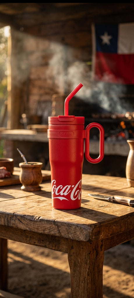 Botella térmica Coca-Cola Germ en quincho asado chileno estilo de vida