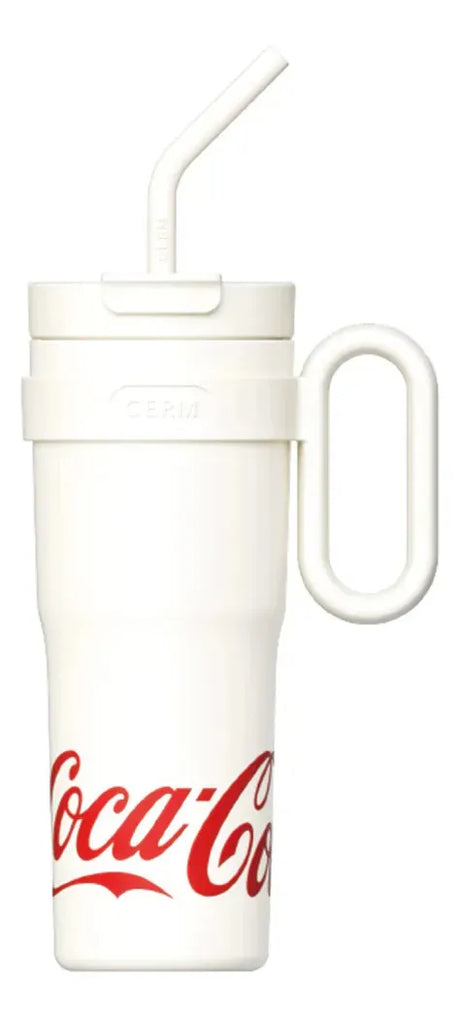 Vaso térmico Coca-Cola Germ Mega Tumbler 1100ml blanco con bombilla vista frontal