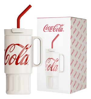 Vaso tumbler Coca-Cola GERM 1200ml acero inoxidable blanco con asa vista frontal
