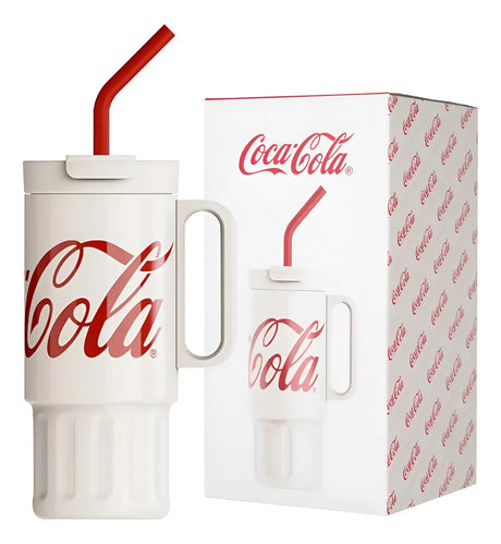 Vaso tumbler Coca-Cola GERM 1200ml acero inoxidable blanco con asa vista frontal