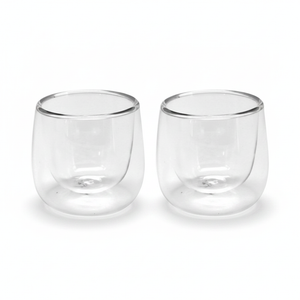 Set 2 vasos espresso doble pared vidrio Glasso 90ml vista frontal fondo blanco