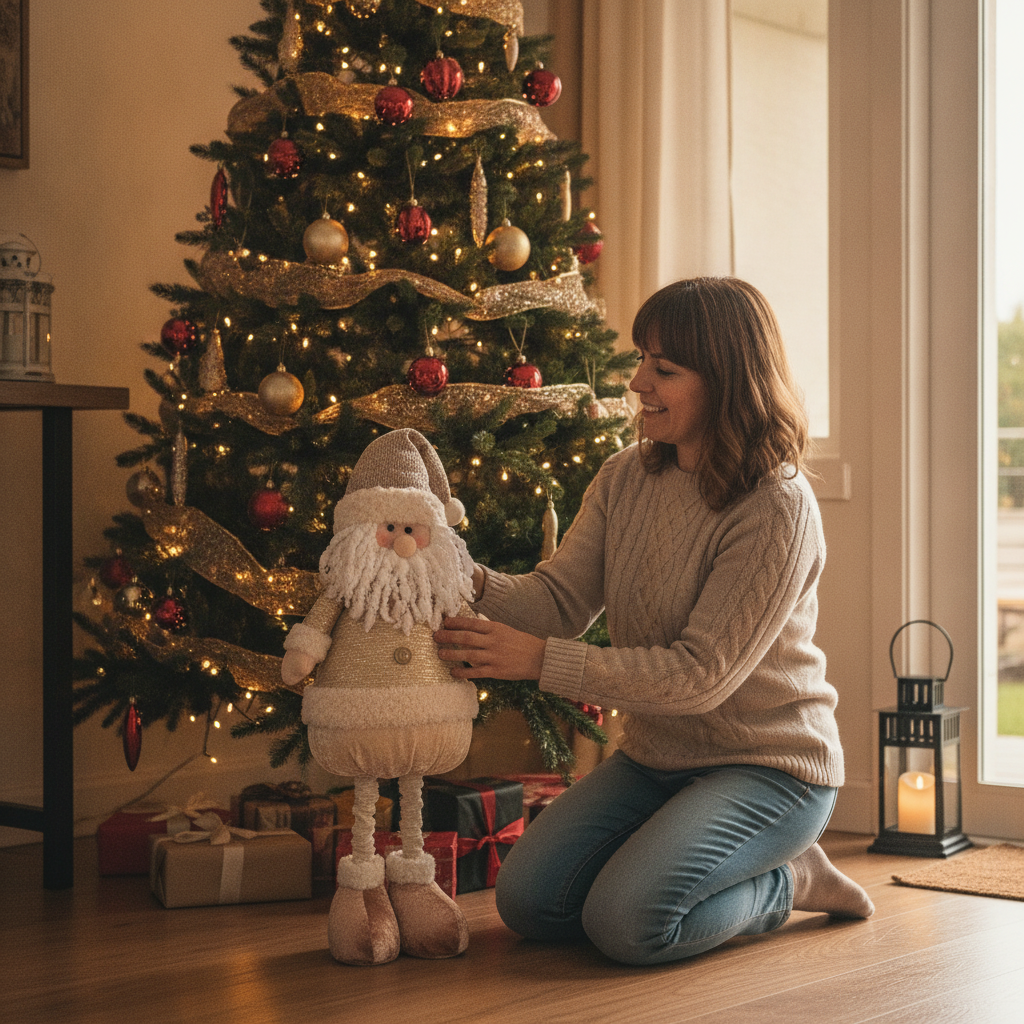 Mujer chilena decorando entrada con Pascuero dorado extensible 65cm